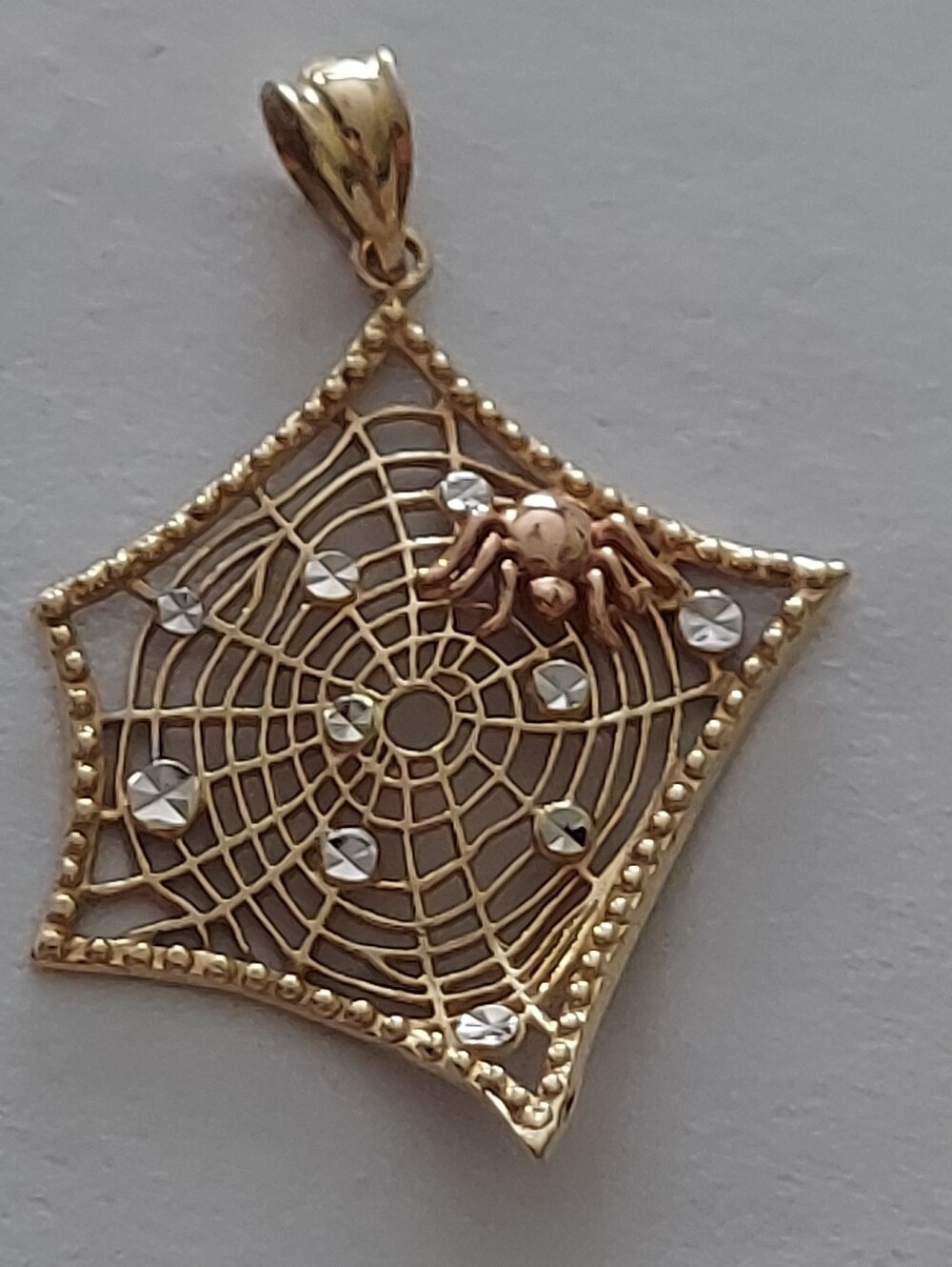 Vintage 14K Gold Spider Web Charm Pendant - Picture 8 of 10